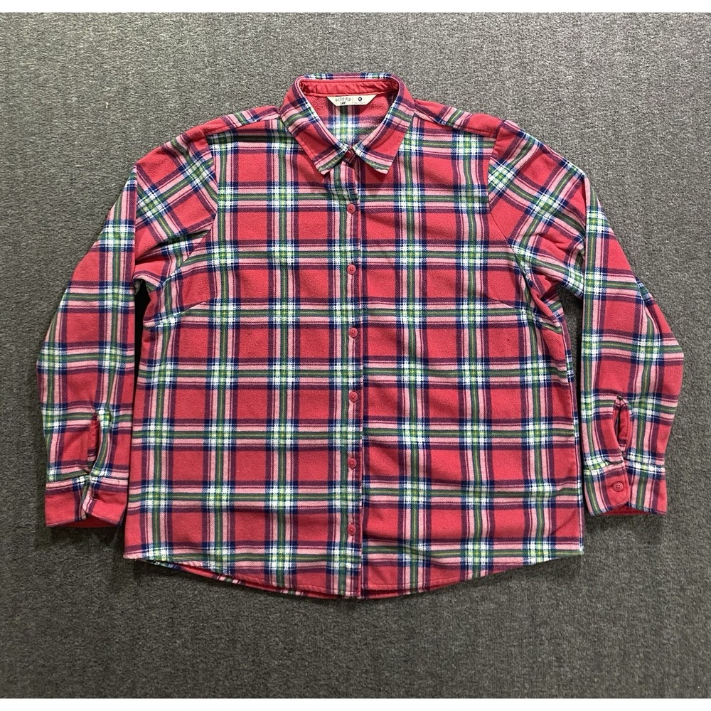 Riders by Lee Fleece Plaid Shirt Women Red Long Sleeve Button Up Top XL